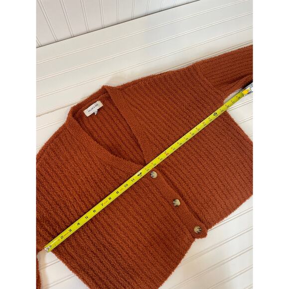Willow and Wind Brown Ribbed Knit V-Neck Boxy Relaxed Button Cardigan Size XS - Picture 3 of 7